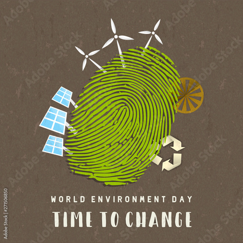 Environment Day card of green finger print earth