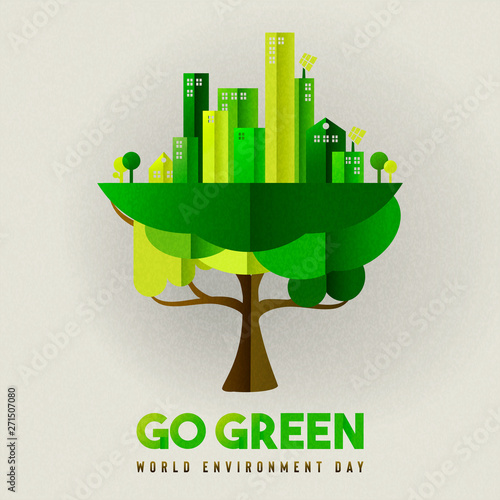Environment Day card of eco friendly city in tree