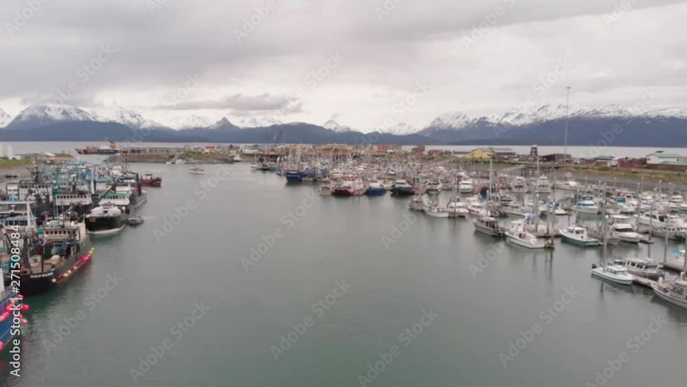 Spectacular views of Kachemak bay and the busy Homer Alaska boat harbor on the spit. Spectacular views of Kachemak bay and the busy Homer Alaska boat harbor on the spit.