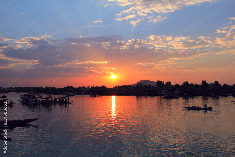Sunset on the Dal Lake in Srinagar, Jammu & Kashmir, Northern India