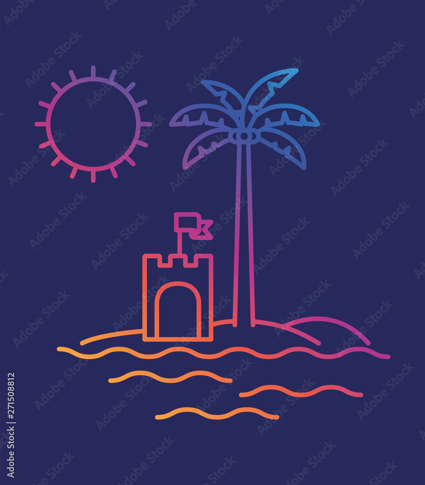 Naklejka premium Sand castle and palm tree design