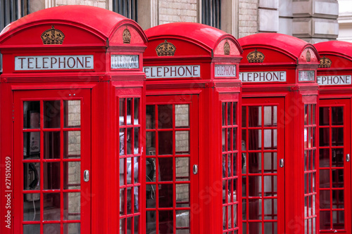 Famous red telephone booths in Covent Garden street, London, England © Tomas Marek