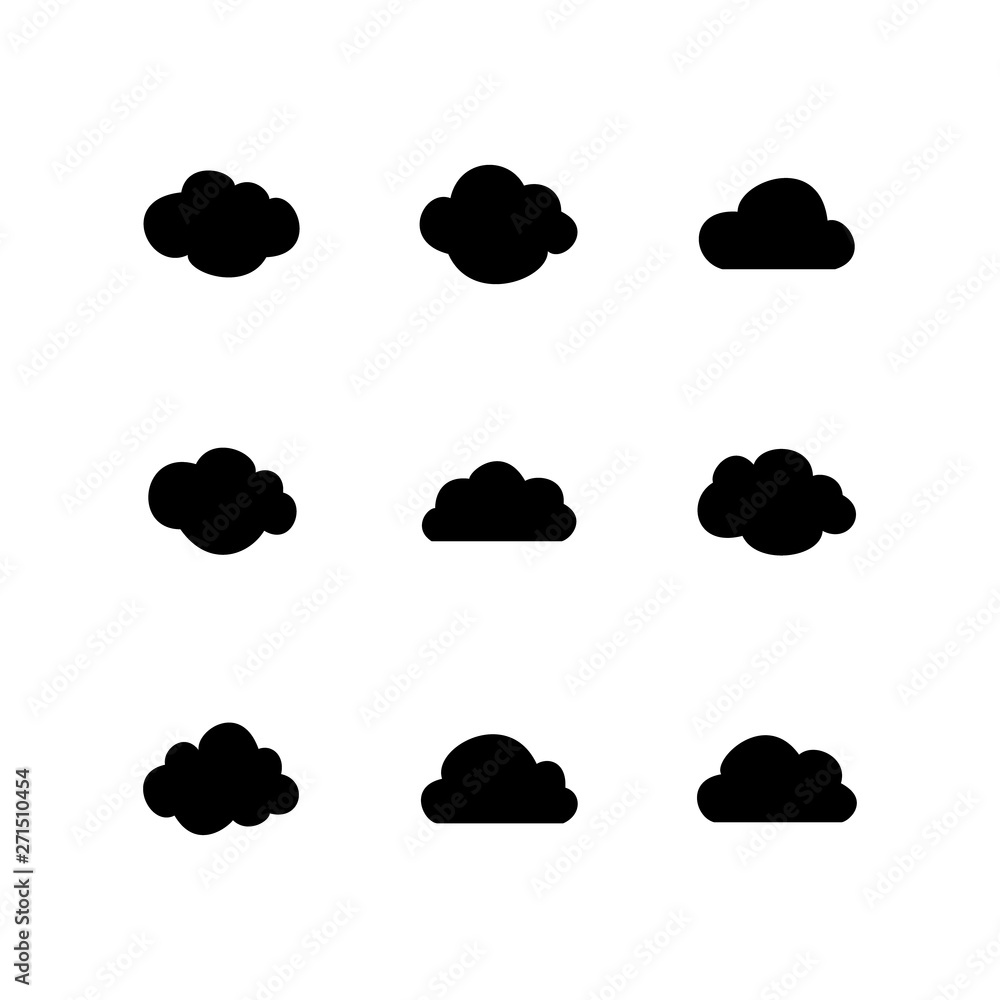 Clouds silhouettes. Vector set of clouds shapes. Collection of various forms and contours. Design elements for the weather forecast, web interface or cloud storage applications. Clouds silhouettes. Vector set of clouds shapes. Collection of various forms and contours. Design elements for the weather forecast, web interface or cloud storage applications.