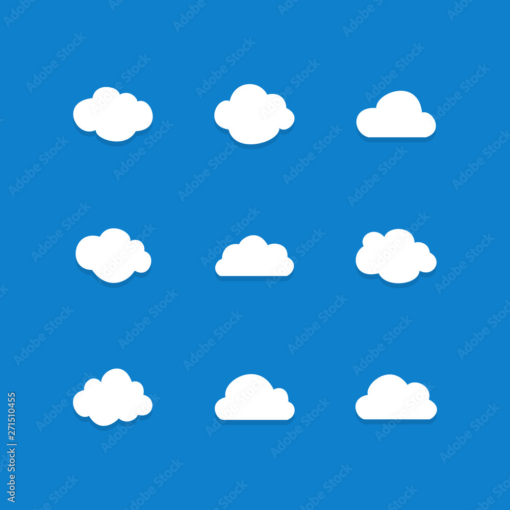 Set of Cloud Icons in trendy flat style isolated on blue background. Cloud symbol for your web site design, logo, app, UI. Vector illustration, EPS10. Set of Cloud Icons in trendy flat style isolated on blue background. Cloud symbol for your web site design, logo, app, UI. Vector illustration, EPS10.