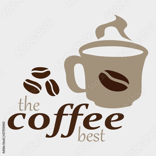 logo light brown cup of coffee  with the signature best coffee on a light background