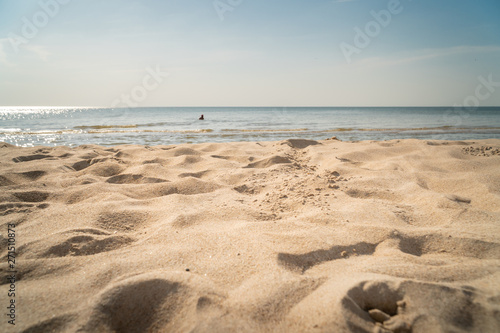 Fototapeta Naklejka Na Ścianę i Meble -  Low angle shoot of beach with a blue Baltic sea and sky in background