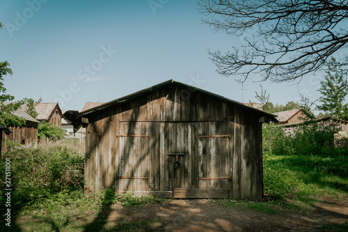 Old wooden garage with copy space above