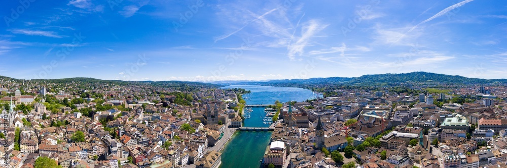 Panoramic Aerial view of Zurich  city in Switzerland