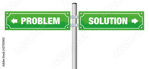 PROBLEM and SOLUTION written on street signs. Isolated vector illustration on white background.