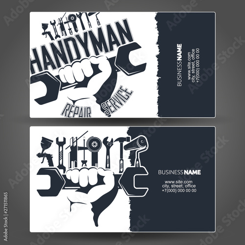 Tool in hand design business cards for handyman photo