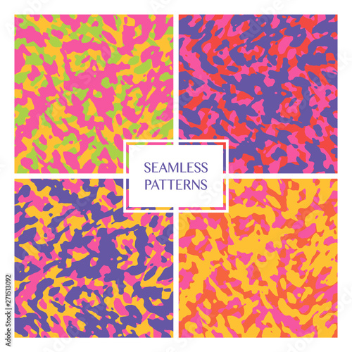 set of bright seamless patterns filled with abstract organic forms