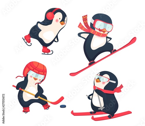 active penguins in winter concept