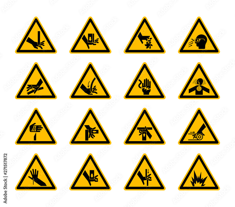 Triangular Warning Hazard Symbols labels On White Background,Vector Illustration Triangular Warning Hazard Symbols labels On White Background,Vector Illustration