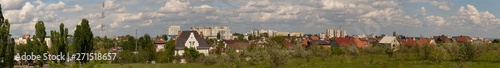 Outskirts of Chisinau. Panorama with the capital of Moldova. Cloudy sky before the rain. 