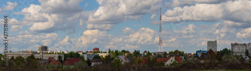 Outskirts of Chisinau. Panorama with the capital of Moldova. Cloudy sky before the rain.	