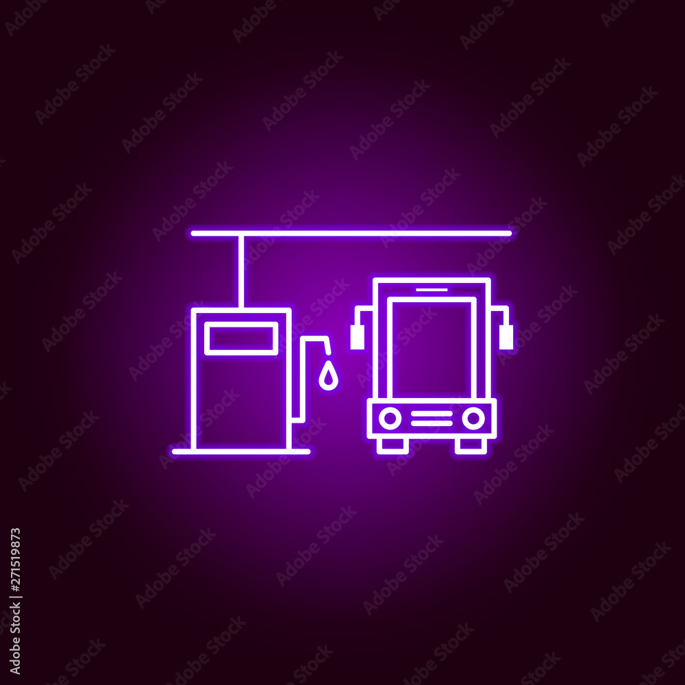 bus gasoline station outline icon in neon style. Elements of car repair ...