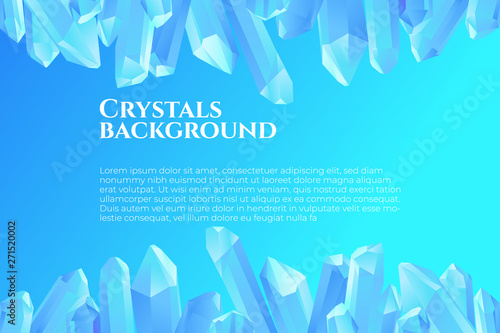 Colorful vector background with 3d effect crystals in blue colors. Template for web banners with minerals pastels colors