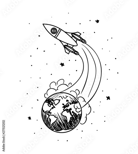 Planet draws of solar system and rocket design