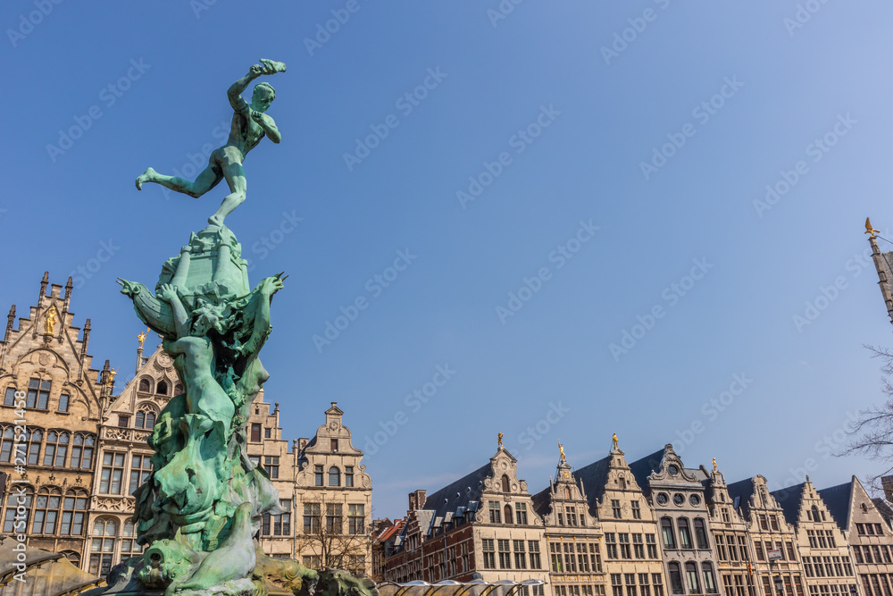 Antwerp, Belgium - APRIL 7, 2019: Brabo fountain, center of Antwerp.