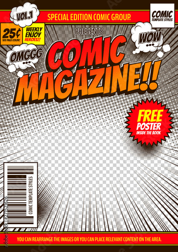 comic cover template background, flyer brochure speech bubbles, doodle art, Vector illustration, you can place relevant content on the area.