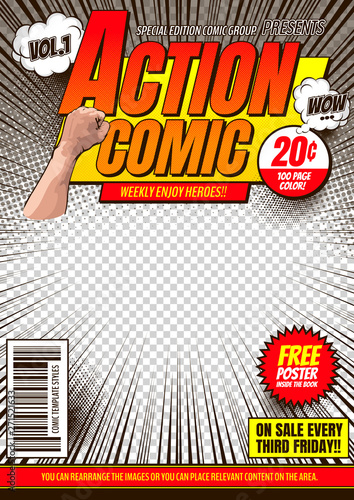 comic cover template background, flyer brochure speech bubbles, doodle art, Vector illustration, you can place relevant content on the area.