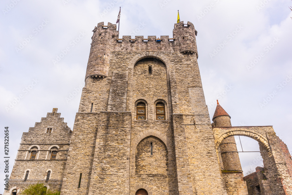 Ghent, Belgium - APRIL 6, 2019: Gravensteen. Medieval castle at Ghent.