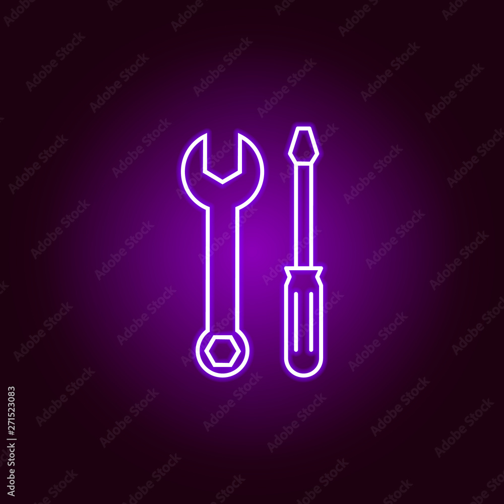 tools wrench screwdriver outline icon in neon style. Elements of car repair illustration in neon style icon. Signs and symbols can be used for web, logo, mobile app, UI, UX tools wrench screwdriver outline icon in neon style. Elements of car repair illustration in neon style icon. Signs and symbols can be used for web, logo, mobile app, UI, UX
