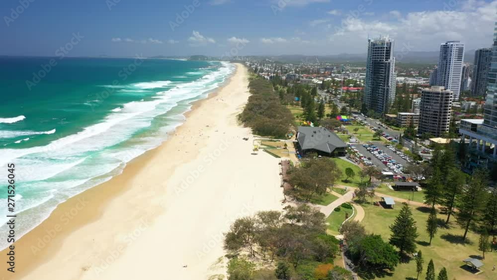 Aerial of Broadbeach waterfront beach view in the summer Aerial of Broadbeach waterfront beach view in the summer
