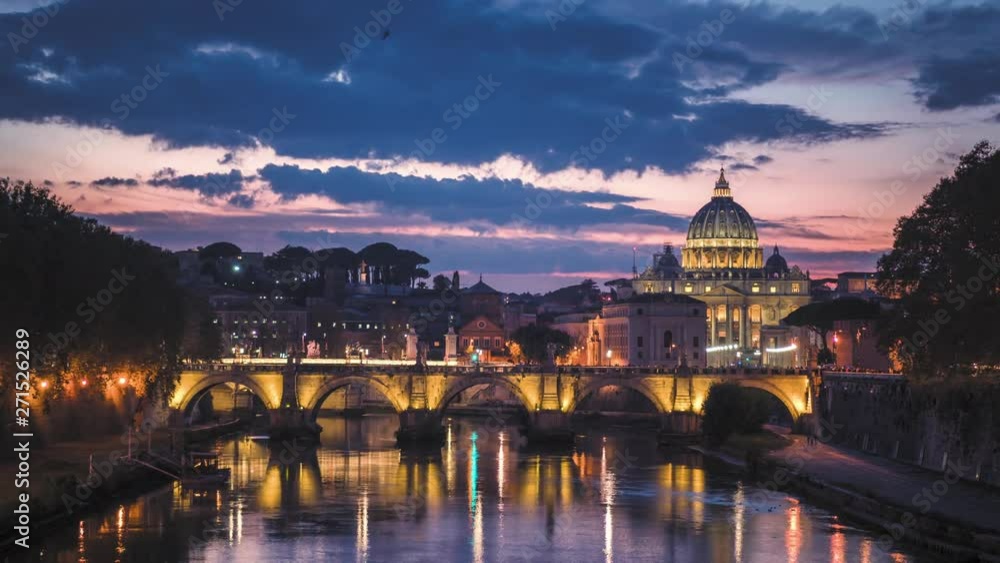 hyper lapse of St. Peter's Basilica, Sant Angelo Bridge, Vatican, Rome, Italy hyper lapse of St. Peter's Basilica, Sant Angelo Bridge, Vatican, Rome, Italy