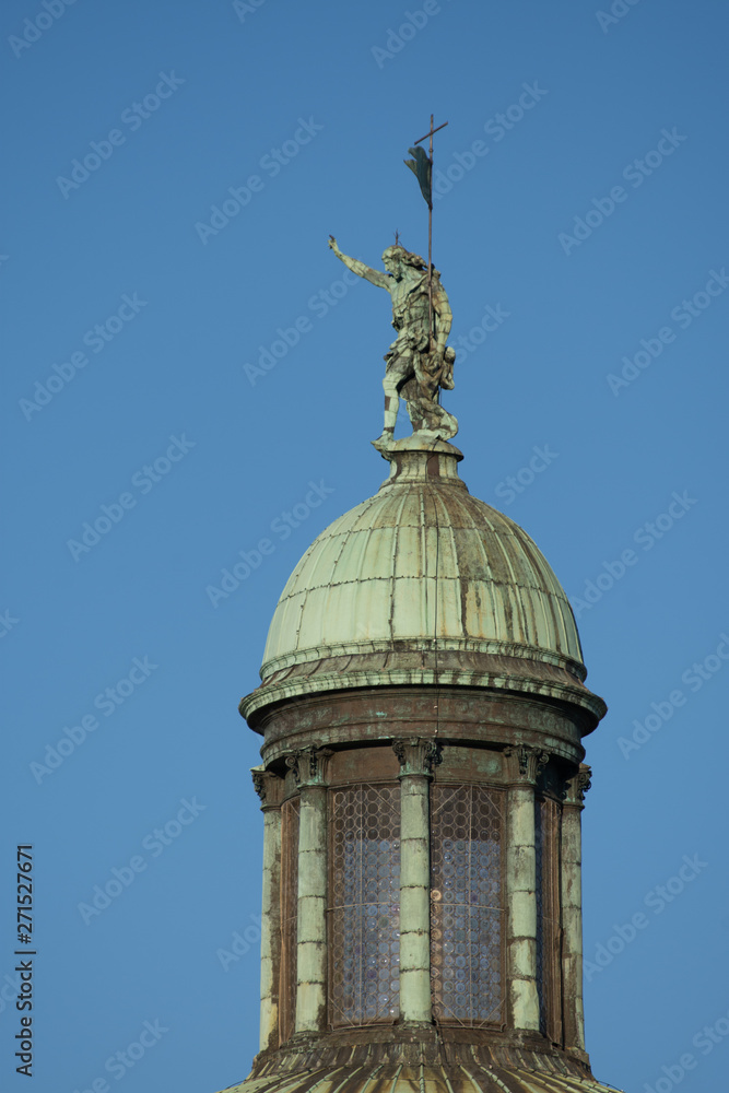 Basilica di Santa Maria della Salute in Venice, Italy,2019,statue of the top