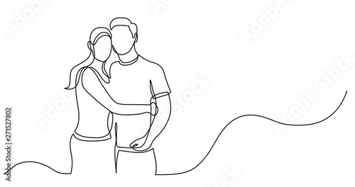 continuous line drawing of loving couple hugging each other