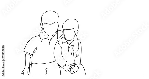 continuous line drawing of two boys hugging each other