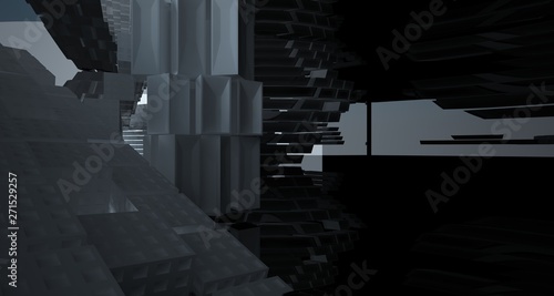Obraz na płótnie Abstract white and black interior multilevel public space with window. 3D illustration and rendering. w salonie
