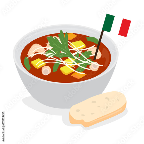 Traditional italian soup with a flag of Italy - Vector