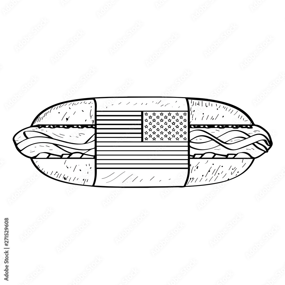 Sandwich with the flag of United States. American fast food - Outline Vector Sandwich with the flag of United States. American fast food - Outline Vector