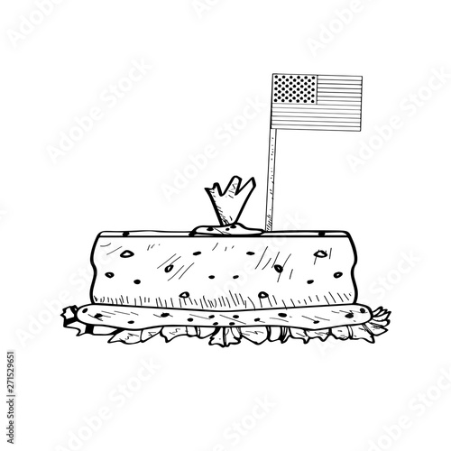 Isolated meatloaf with a flag of United States. Tradicional american food - Outline Vector