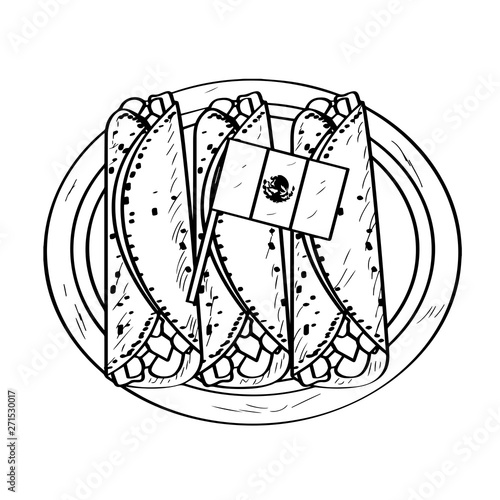 Meat fajitas with a flag of Mexico. Traditional mexican food - Outline Vector