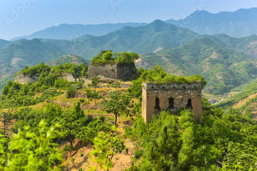 A close-up of the beacon fire tower enemy building of the Great Wall in ancient China, Yumuling, Qianxi County, Hebei Province, China.