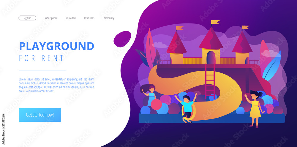 Happy children playing outdoors on playground with slides, balls and tubes, tiny people. Kids playground, kids zone, playground for rent concept. Website homepage landing web page template. Happy children playing outdoors on playground with slides, balls and tubes, tiny people. Kids playground, kids zone, playground for rent concept. Website homepage landing web page template.