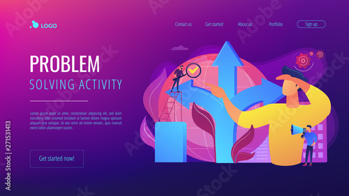 Career opportunity. Life coaching, self development. Path, direction choosing. Decision making, problem solving activity, best decision here concept. Website homepage landing web page template.