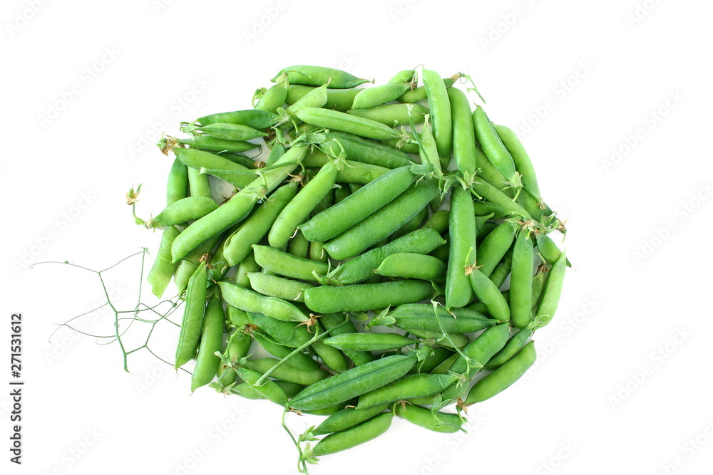 fresh green pea pods and green peas isolated on the white background fresh green pea pods and green peas isolated on the white background