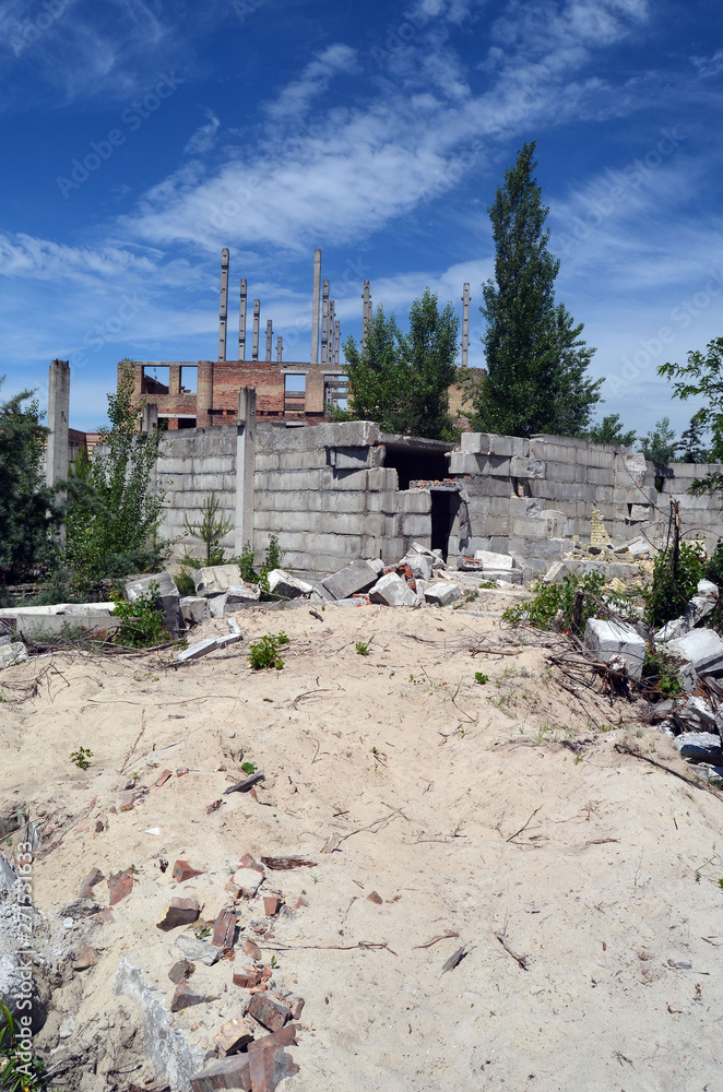 Abandoned construction site of Hospital. Abandoned at 1991,during Ukrainian undependence crisis.  Kiev Region,Ukraine