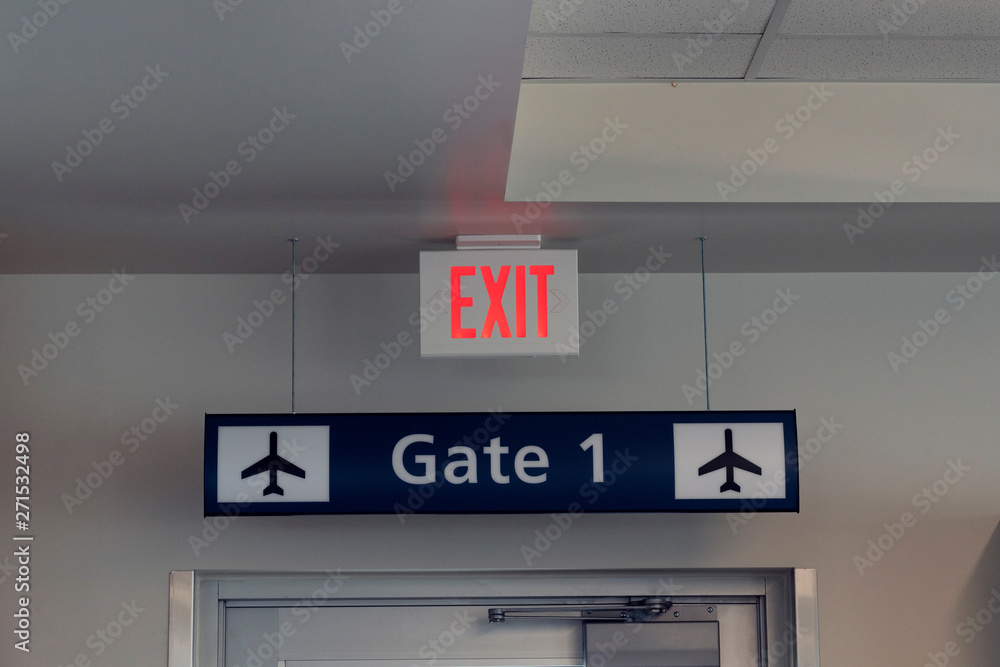 Exit and Gate board Signs at International Airport Exit and Gate board Signs at International Airport