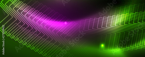 Techno glowing background  futuristic dark template with neon light effects and simple forms  vector