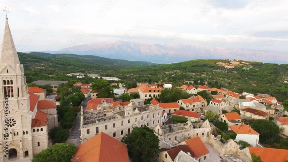 Aerial drone shot of a church in Sumartin Brac Island Croatia Aerial drone shot of a church in Sumartin Brac Island Croatia