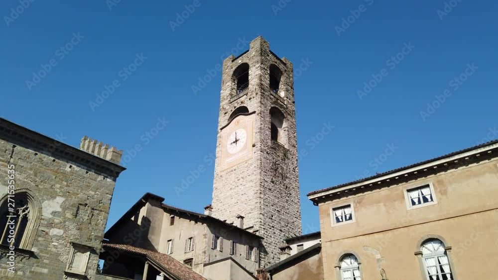 Bergamo, Italy. The old town. Landscape at the clock tower called Il Campanone. It is located in the main square of the upper town Bergamo, Italy. The old town. Landscape at the clock tower called Il Campanone. It is located in the main square of the upper town