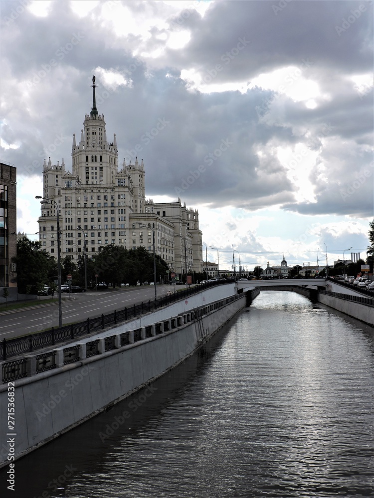 View of tower  and embankment in Moscow