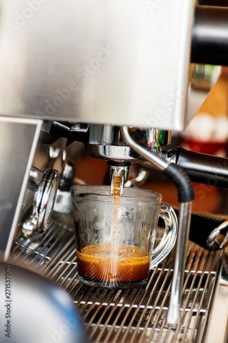 Prepare espresso coffee And various menus with coffee makers in the shop Close-up view - Image