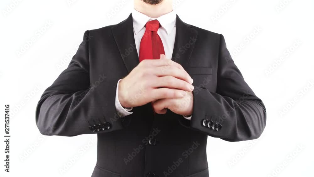 Knuckle cracking by headless red tie business person 4K Knuckle cracking by headless red tie business person 4K