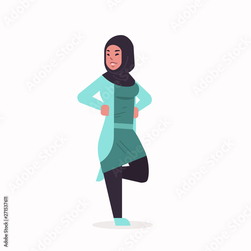 arabic woman in hijab arab girl wearing headscarf traditional clothes standing pose arabian female cartoon character full length flat